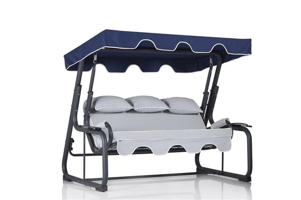 Oscillazione 3-Seat Garden Swing with Adjustable Canopy, Cushions, and Cup Holders Included
