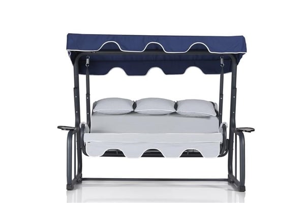 Oscillazione 3-Seat Garden Swing with Adjustable Canopy, Cushions, and Cup Holders Included
