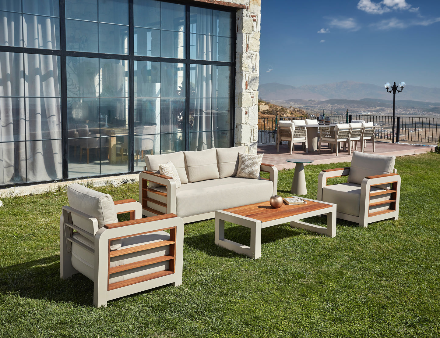 Monza Aluminum Garden Balcony Seating Group with Coffee Table