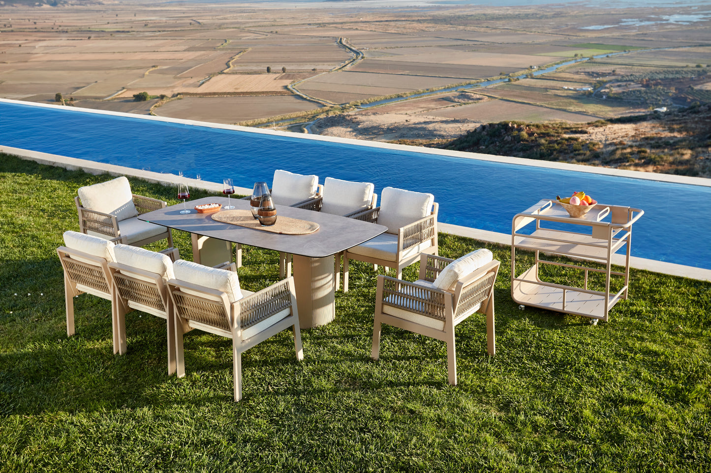 Aperta 9 Pieces Rectangle Ceramic Top Aluminum Outdoor Patio Dining Set for 8 Person