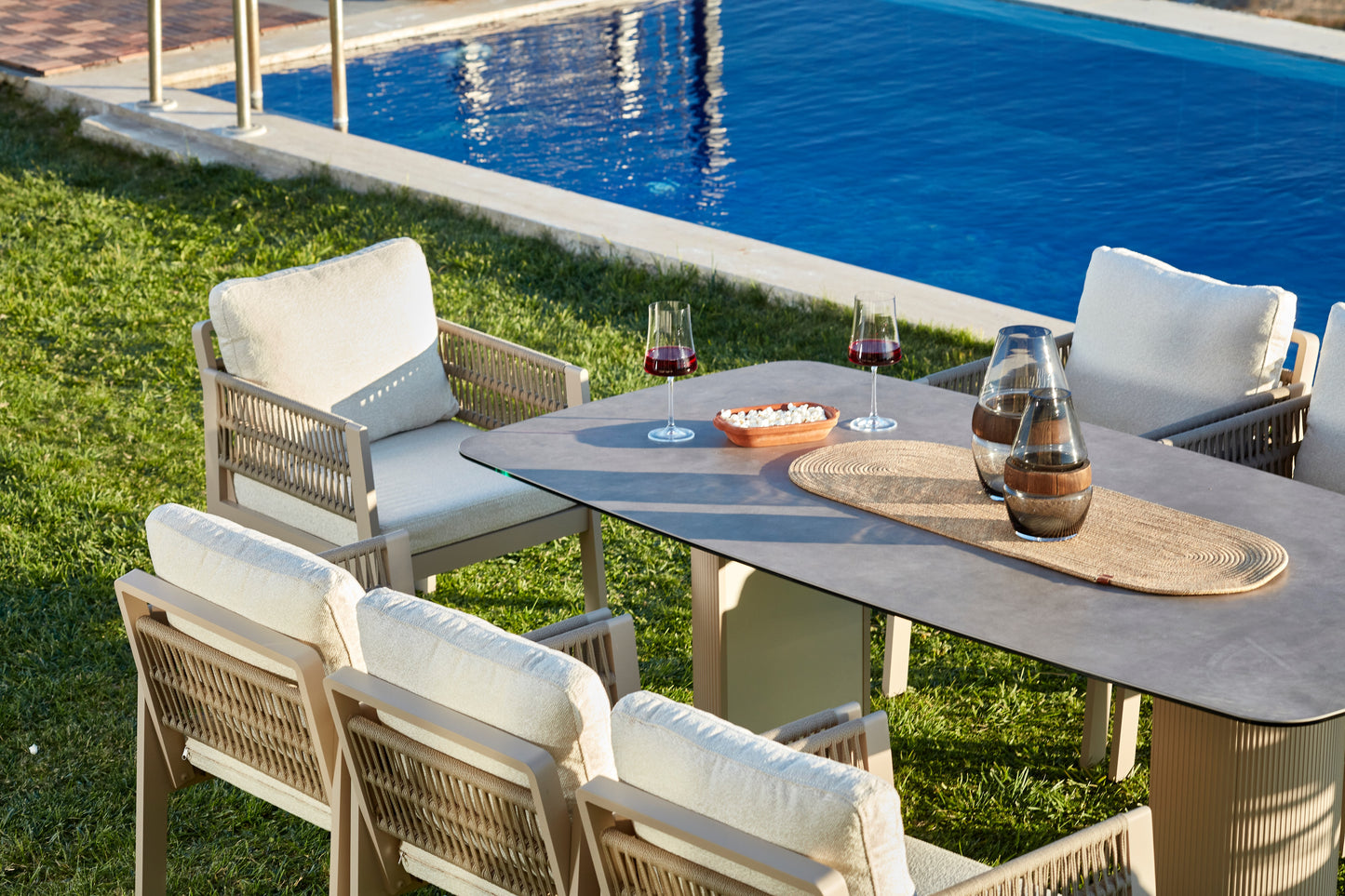 Aperta 9 Pieces Rectangle Ceramic Top Aluminum Outdoor Patio Dining Set for 8 Person