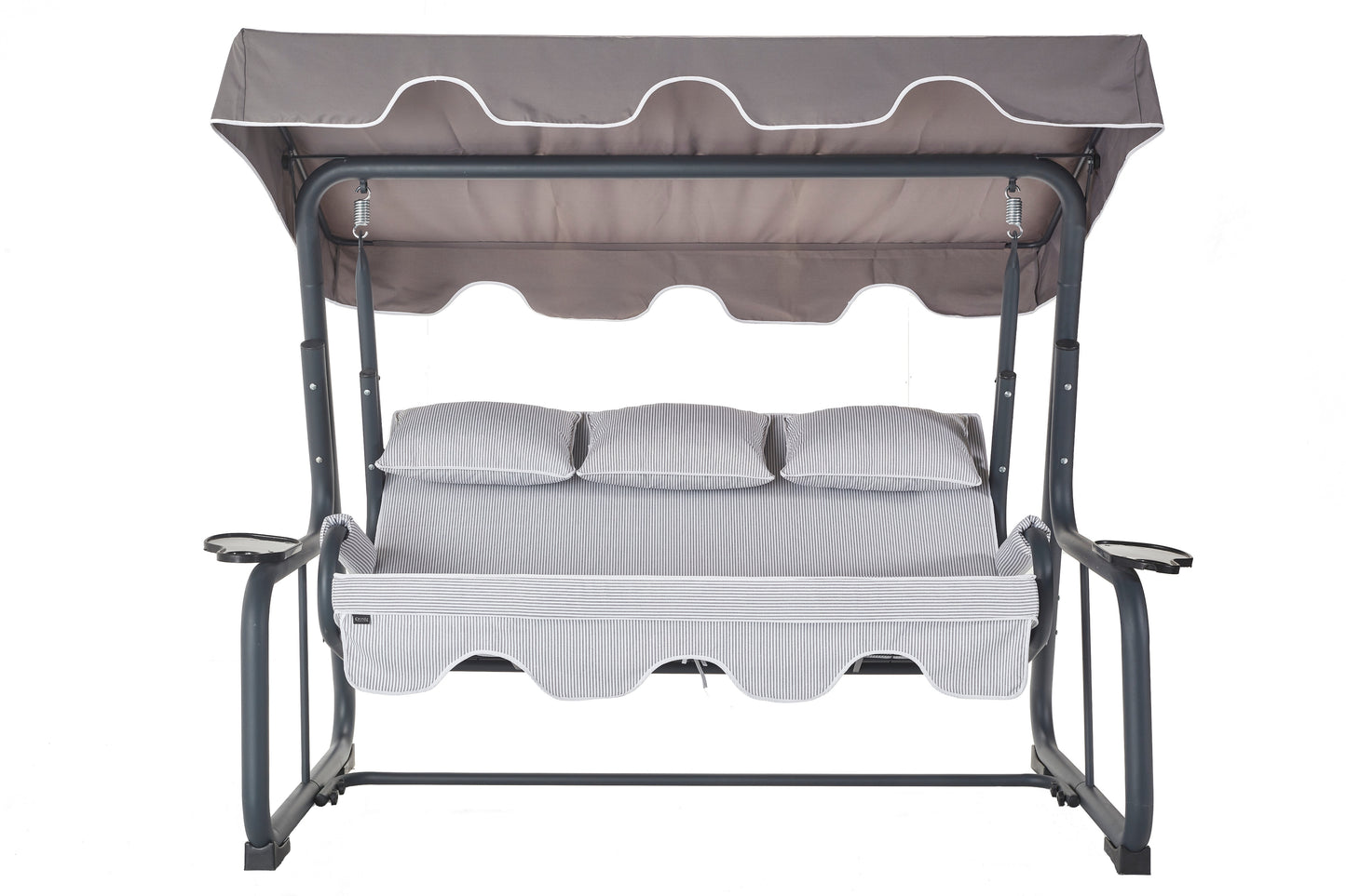 Oscillazione 3-Seat Garden Swing with Adjustable Canopy, Cushions, and Cup Holders Included