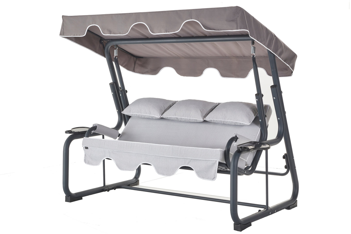 Oscillazione 3-Seat Garden Swing with Adjustable Canopy, Cushions, and Cup Holders Included