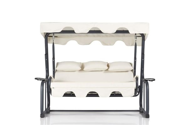Oscillazione 3-Seat Garden Swing with Adjustable Canopy, Cushions, and Cup Holders Included