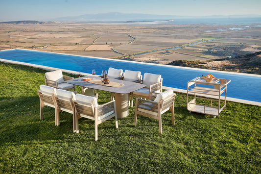 Aperta 9 Pieces Rectangle Ceramic Top Aluminum Outdoor Patio Dining Set for 8 Person