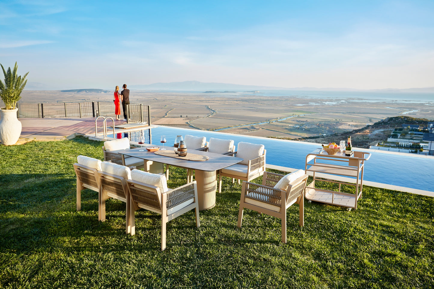 Aperta 9 Pieces Rectangle Ceramic Top Aluminum Outdoor Patio Dining Set for 8 Person