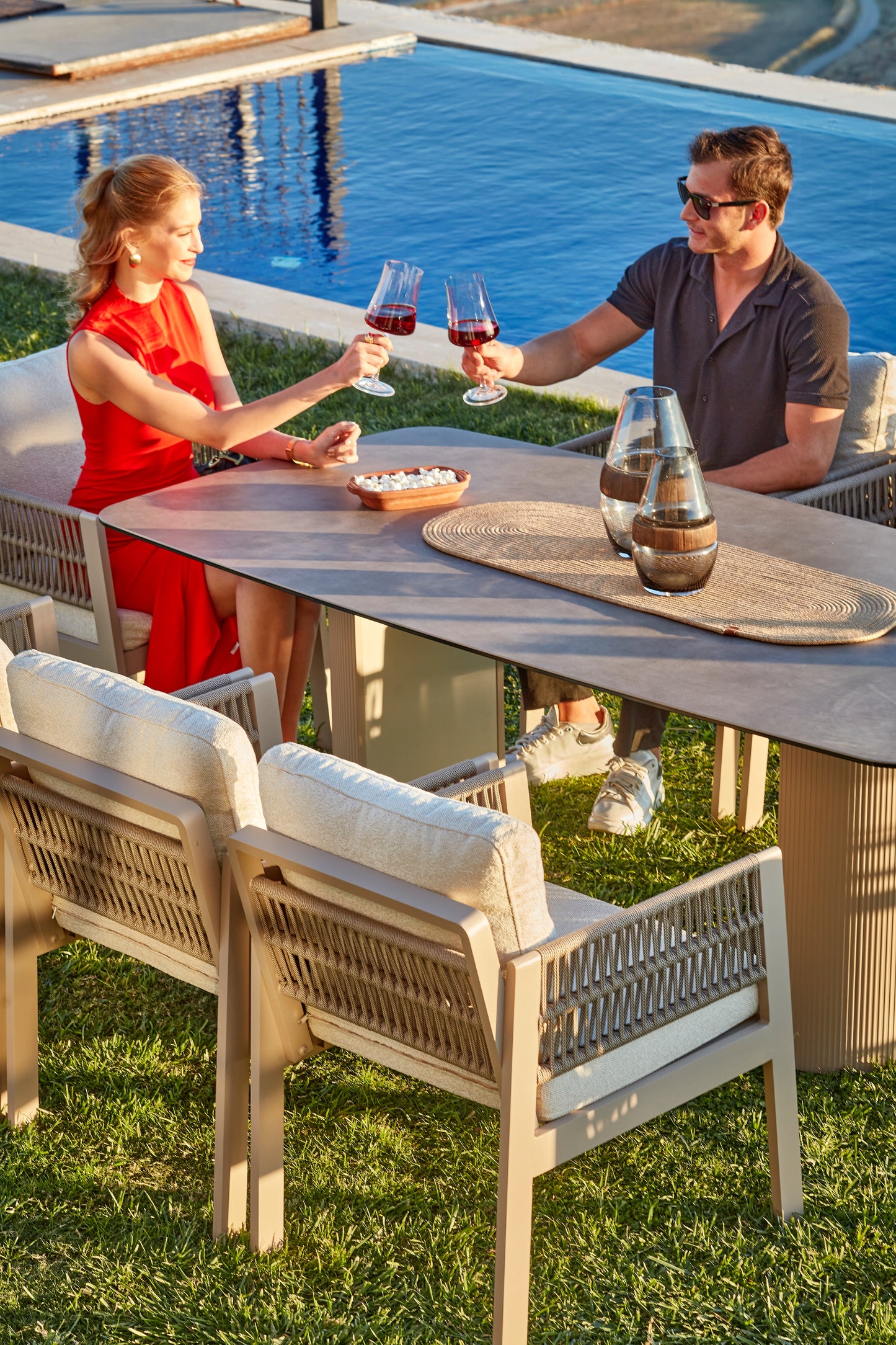 Aperta 9 Pieces Rectangle Ceramic Top Aluminum Outdoor Patio Dining Set for 8 Person