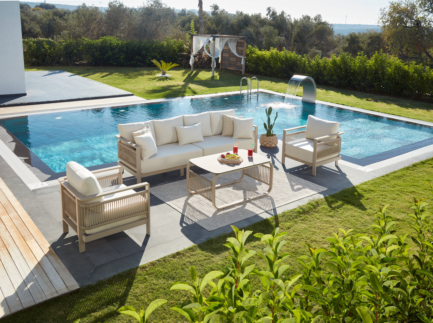 Rome 4 - Piece Aluminum Outdoor Sofa Seating Group with Cushions