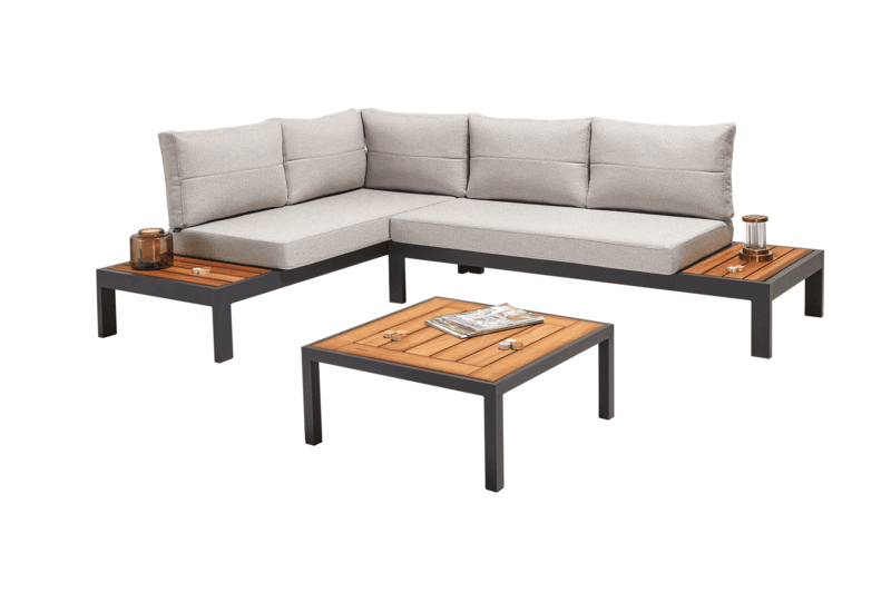 Verona 3-Piece Aluminum L-Shaped Modular Outdoor Sectional Sofa Set with Coffee Table