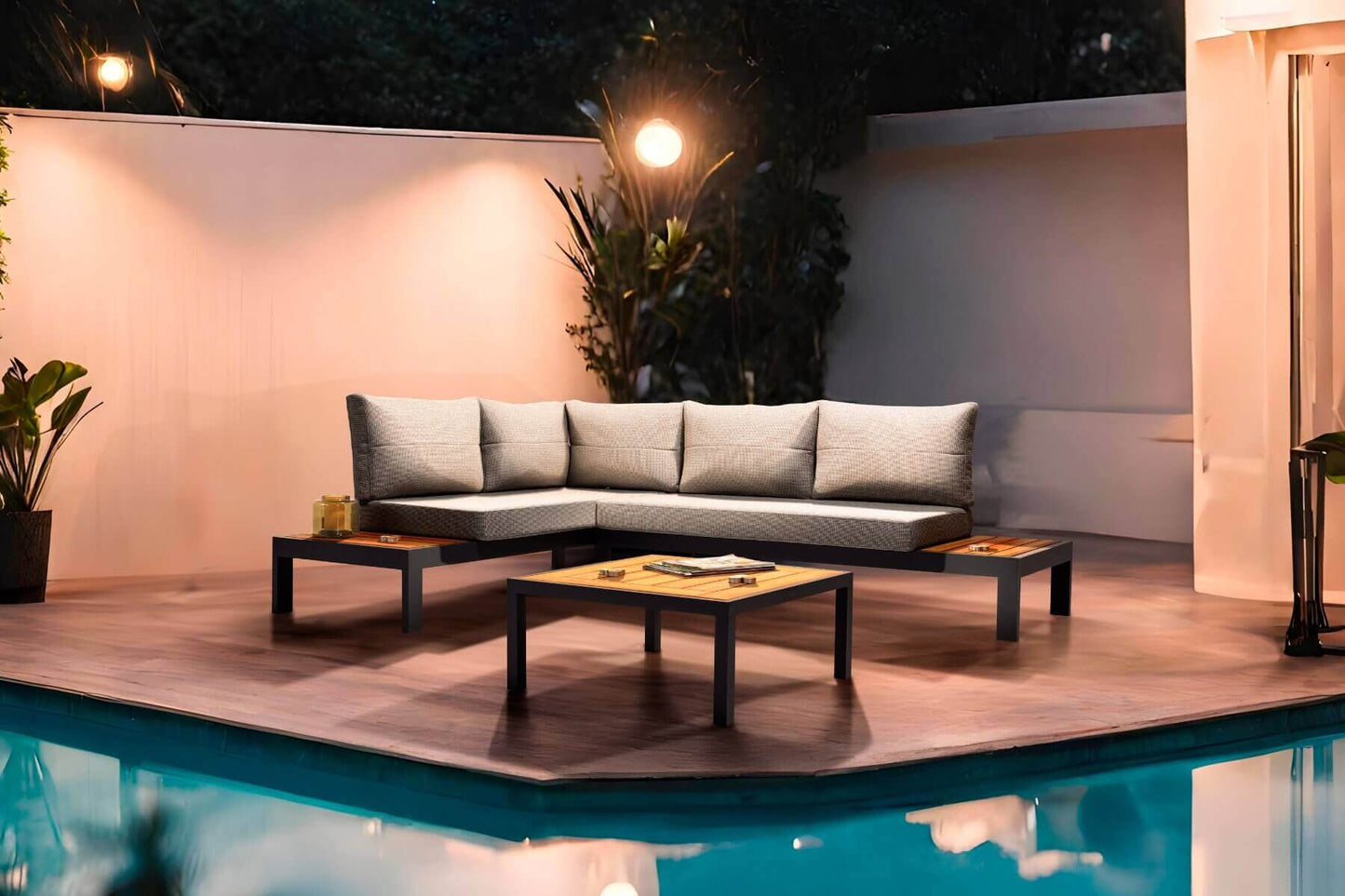 Verona 3-Piece Aluminum L-Shaped Modular Outdoor Sectional Sofa Set with Coffee Table